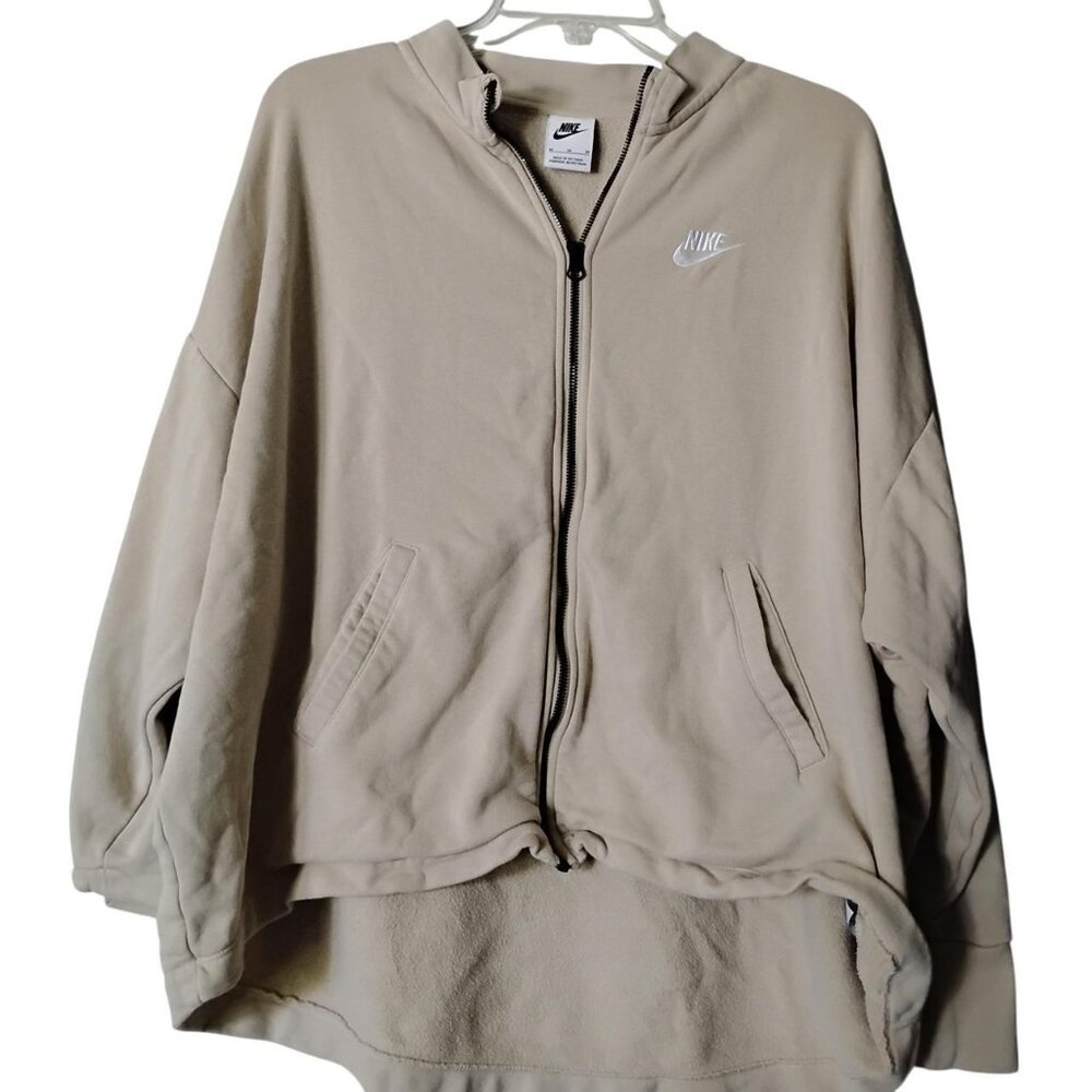 Nike Cropped Zip Up Hoodie Beige Oversized Preppy Sporty